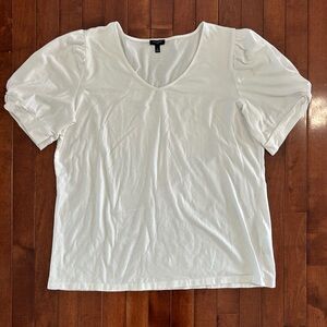 Talbots White V-Neck Puff Sleeve Tee Top Size 1X